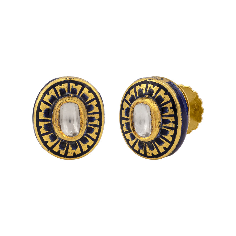 Black Enamel Polki Stud Earrings